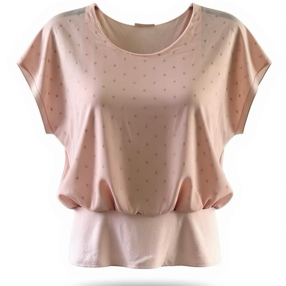Lavish Womens Sheer Pink Polka Dot Blouse With Stretch Hem Size M Lightweight Fa
